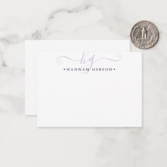 Modern Monogram Script Initials Purple Note Card | Zazzle