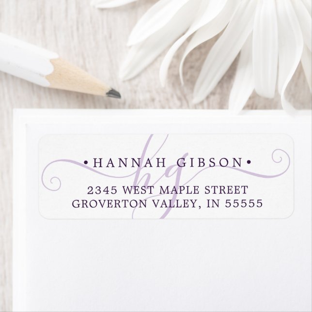Modern Monogram Script Initials Silver Purple Label (Insitu)