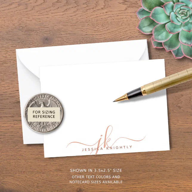 Modern Monogram Script Initials Terracotta Note Card | Zazzle