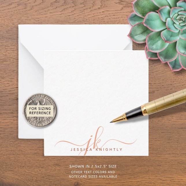 Modern Monogram Script Initials Terracotta Note Card (Creator Uploaded)