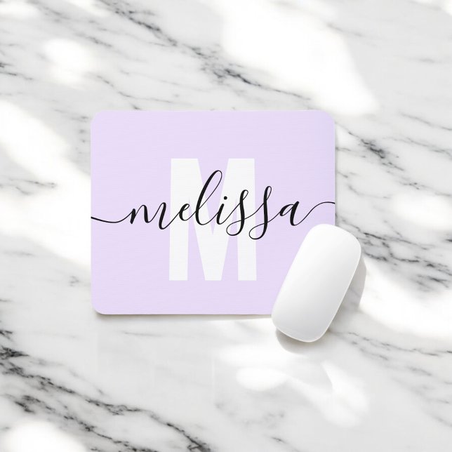 Modern Monogram Script Light Purple Mouse Pad (Creator Uploaded)
