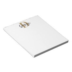 Modern Monogram Script Name Black Gold Notepad