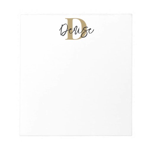 Modern Monogram Script Name Black Gold Notepad Zazzle