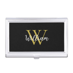 Modern Monogram Script Name Business Card Case