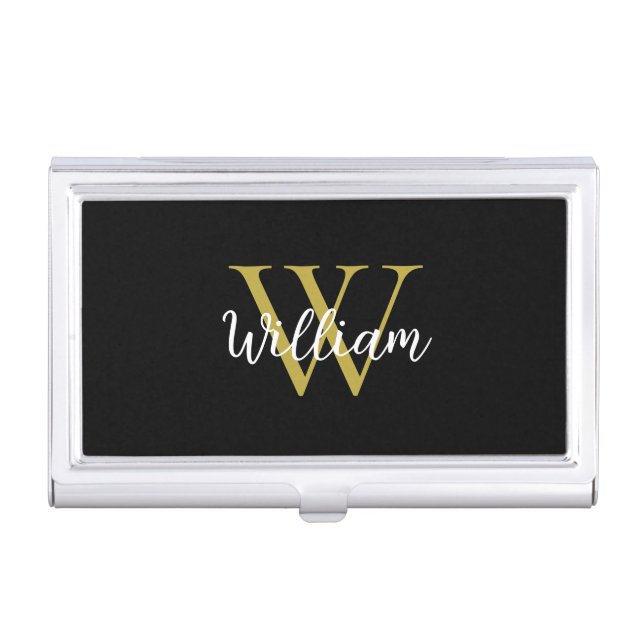 Modern Monogram Script Name Business Card Case (Front)