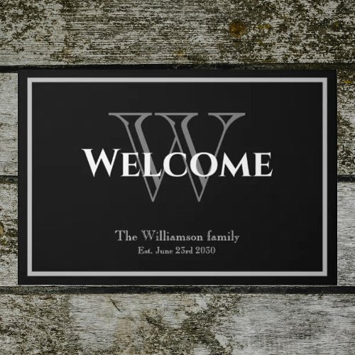  Modern Monogram Script Name Chic Wedding Welcome  Doormat