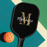 Modern Monogram Script Name Custom Color Pickleball Paddle<br><div class="desc">Modern personalized custom color pickleball paddle featuring a monogram and name shown in an editable hand-lettered script name in changeable black, gold and white colors for the pickler or pickleball enthusiast. COLOR CHANGES: Change the text or background colors or add a styled graphics background by clicking on the EDIT tab...</div>