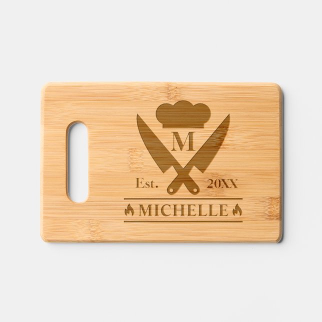 Modern Monogram Script Name Custom Cutting Board (Front)