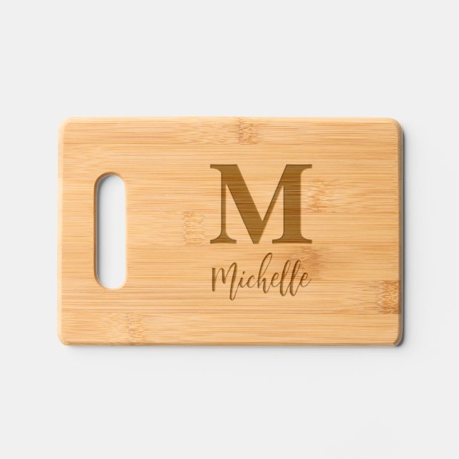 Modern Monogram Script Name Custom Engraved Cutting Board (Front)