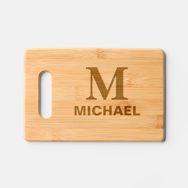 Modern Monogram Script Name Custom Engraved Cutting Board (Front)