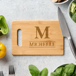 Modern Monogram Script Name Custom Engraved Cutting Board
