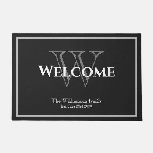 Modern Monogram Script Name Cute Wedding Welcome Doormat