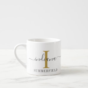 Modern Monogram Script Name Gold Initial Espresso Cup