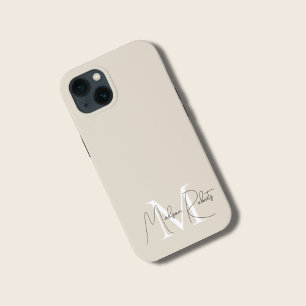 Modern monogram script name logo beige iPhone 13 Case