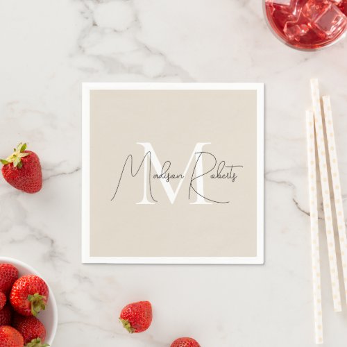  Modern monogram script name logo beige Napkins