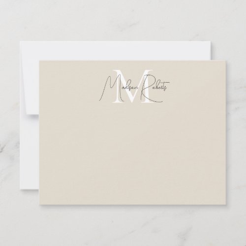  Modern monogram script name logo beige Note Card