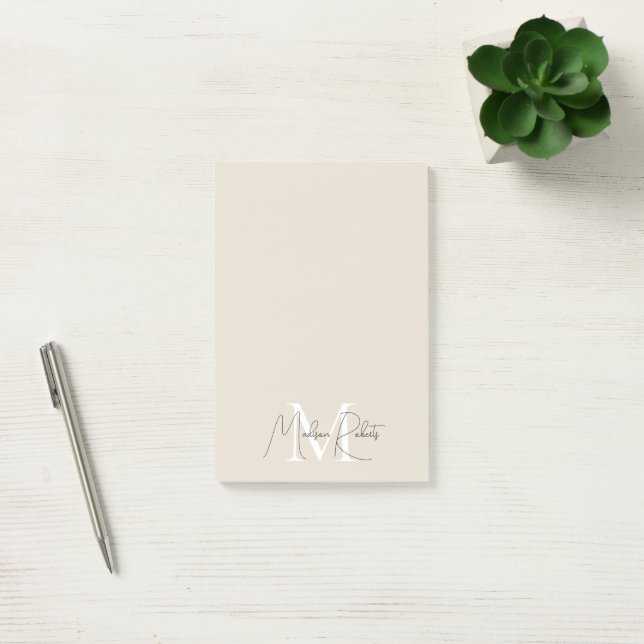  Modern monogram script name logo beige Post-it Notes (Office)