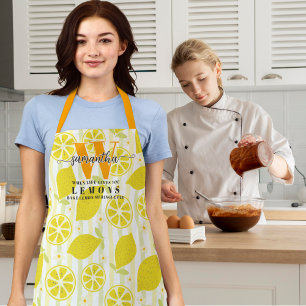 Modern Monogram Script Rustic Whimsical Lemons Apron