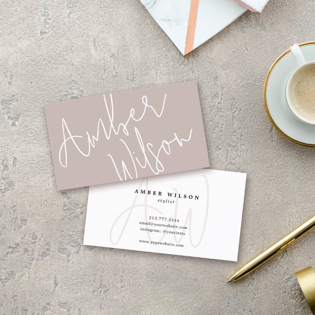 Modern Monogram Script Stylish Blush Bold Business Card (Think black tie meets Silicon Valley, with a touch of "I mean business, but with good vibes")