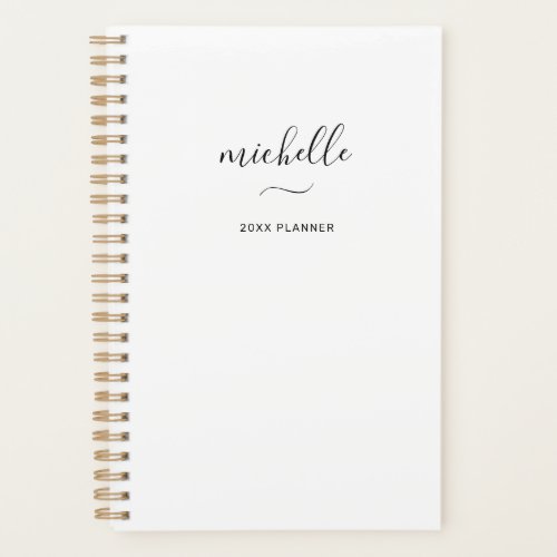 Modern Monogram Script White Monthly Weekly Planner