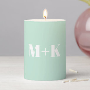 Modern monogram seafoam mint green custom initials pillar candle