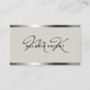 Modern Monogram Silver Border Minimalist Business Card