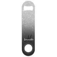 Modern monogram silver glitter ombre grey speed bottle opener