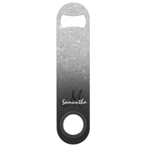 Modern monogram silver glitter ombre grey speed bottle opener