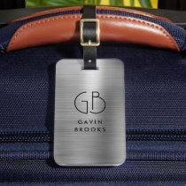 Modern Monogram Silver Gray Brushed Metallic Luggage Tag