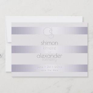 Modern Monogram Silver Lilac Stripes Save The Date