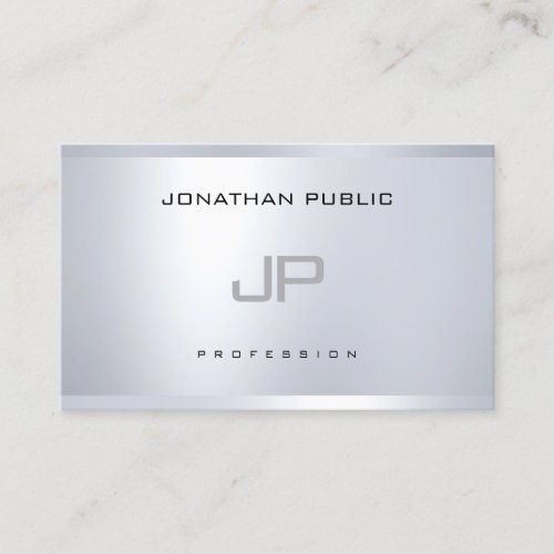 Modern Monogram Silver Look Elegant Simple Plain Business Card
