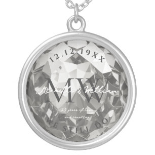 Modern Monogram Silver Wedding 25th Anniversary  Plated Necklace