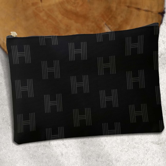 Modern Monogram, Simple Black, Patterned mens Accessory Pouch (Black Monogram Pattern, Simple Black large pouch.)