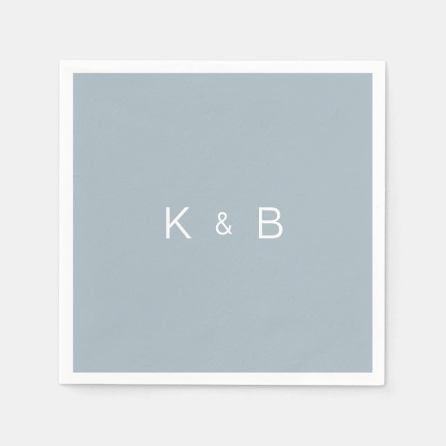 Modern Monogram Simple Dusty Blue Cocktail Napkins (Front)