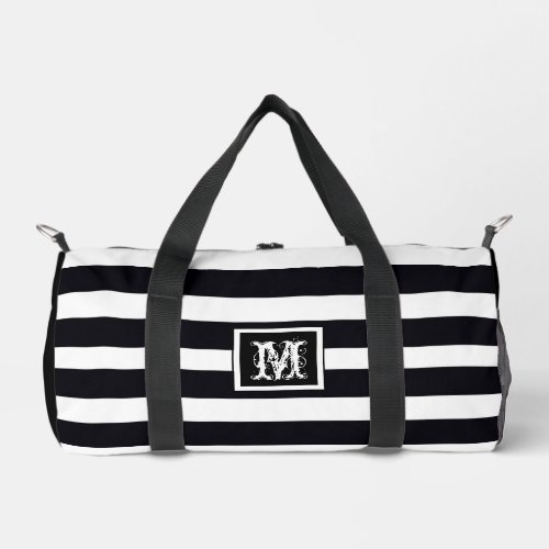 Modern Monogram Simple Elegant B  W Striped  Duffle Bag