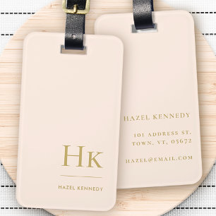 Modern Monogram Simple Elegant Blush Pink Gold Luggage Tag