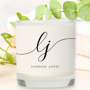 Modern Monogram Simple Elegant Script Initial Name Scented Candle
