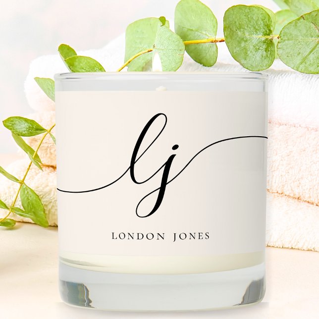 Modern Monogram Simple Elegant Script Initial Name Scented Candle (Creator Uploaded)