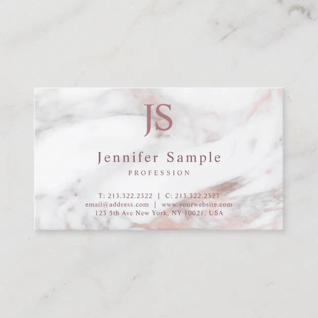 Modern Monogram Simple Rose Marble Template Business Card | Zazzle