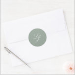 Modern Monogram Simple Script Sage Green Wedding Classic Round Sticker<br><div class="desc">Add a touch of sophistication to your wedding stationery with our Modern Monogram Simple Script Sage Green Wedding Classic Round Sticker. This beautifully designed sticker features a luxurious sage green and white palette, perfect for enhancing the elegance of any formal affair. The refined calligraphy script and classic monogram design create...</div>