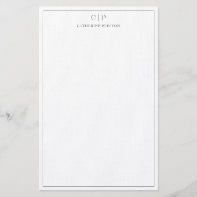 Modern Monogram Smokey Grey Personal Stationery  (Front)