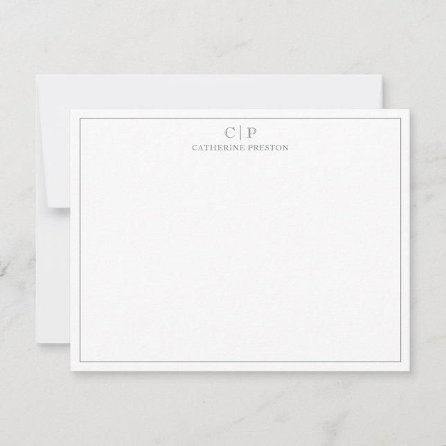 Modern Monogram Smokey Grey Personal Stationery Note Card (Front)
