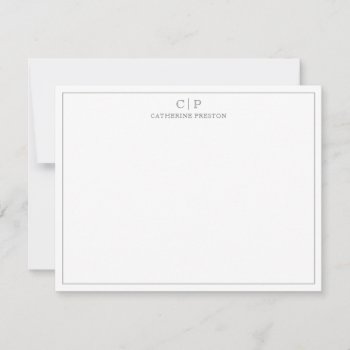 Modern Monogram Smokey Grey Personal Stationery Note Card by CutieParty at Zazzle