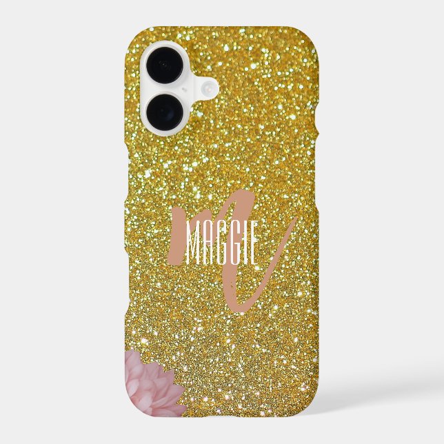 Modern monogram sparkle gold iphone case (Back)