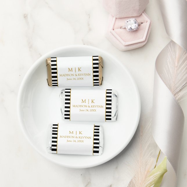 Modern Monogram Striped Gold Wedding Hershey's Miniatures (Wedding)