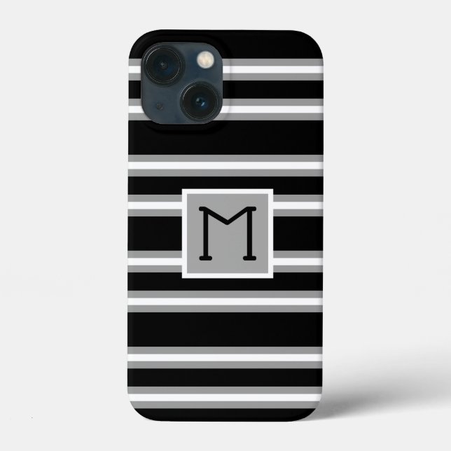 Modern Monogram Stripes Pattern Black Gray White Case-Mate iPhone Case (Back)