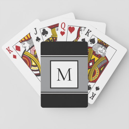 Modern Monogram Stylish Initial Trendy Black Gray Playing Cards
