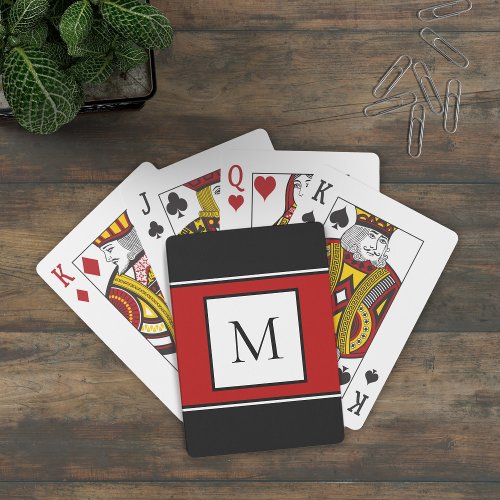 Modern Monogram Stylish Initial Trendy Black Red Poker Cards