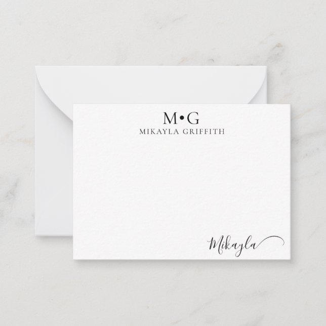 Modern Monogram Stylish Script Custom Note Card (Front)