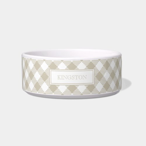 Modern Monogram Tan Gingham Plaid Dog Bowl